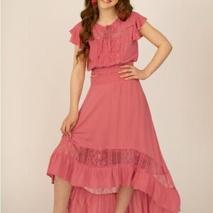 Joyfolie Catalina Rose Pink Lace Top & Skirt Set Ruffle Sleeve Girl Size 12 NEW